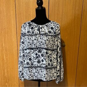 NWT Vince Camuto sheer blue and white long-sleeve peasant blouse. Sz. XS